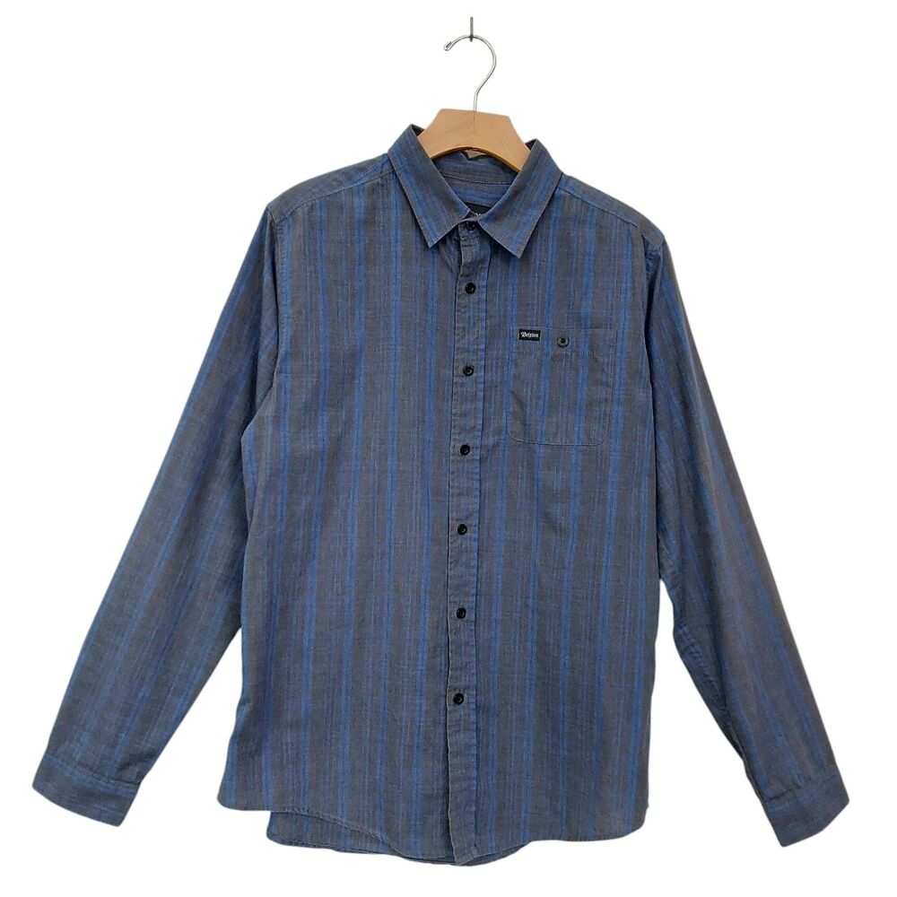 Brixton Shirt Mens Medium Gray Blue Plaid Long Sleeve Casual Preppy Cotton Blend